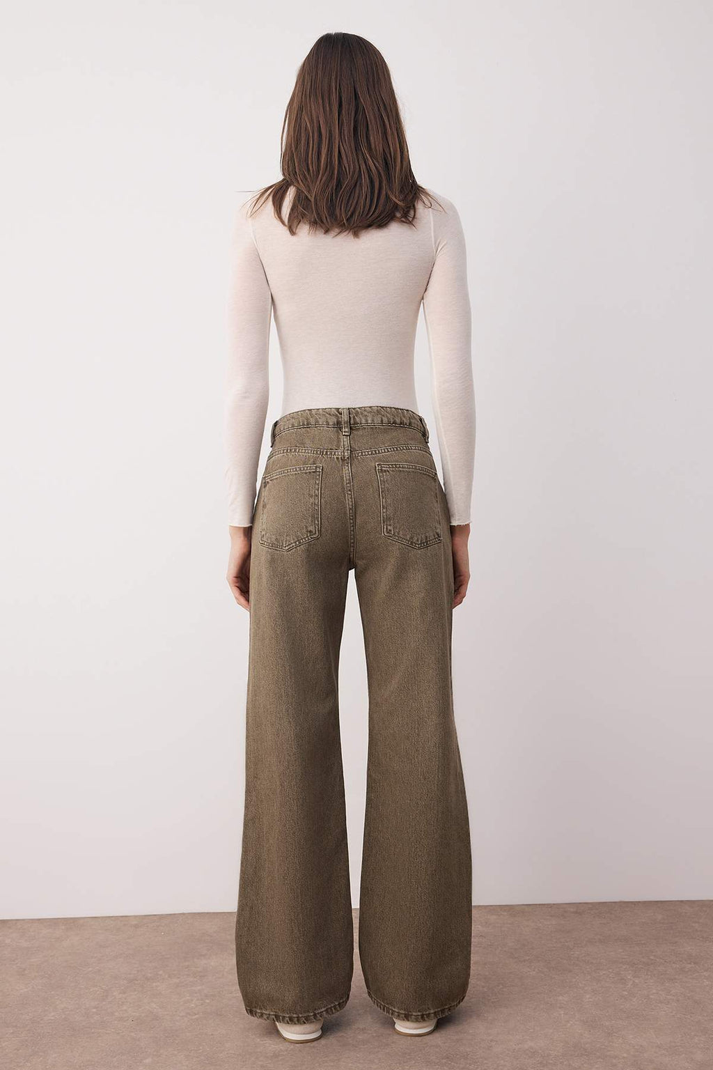 Haki Yüksek Bel Vintage Yıkama Geniş Paça Wide Leg %100 Pamuk Non-Stretch Jeans TWOAW26JE00126