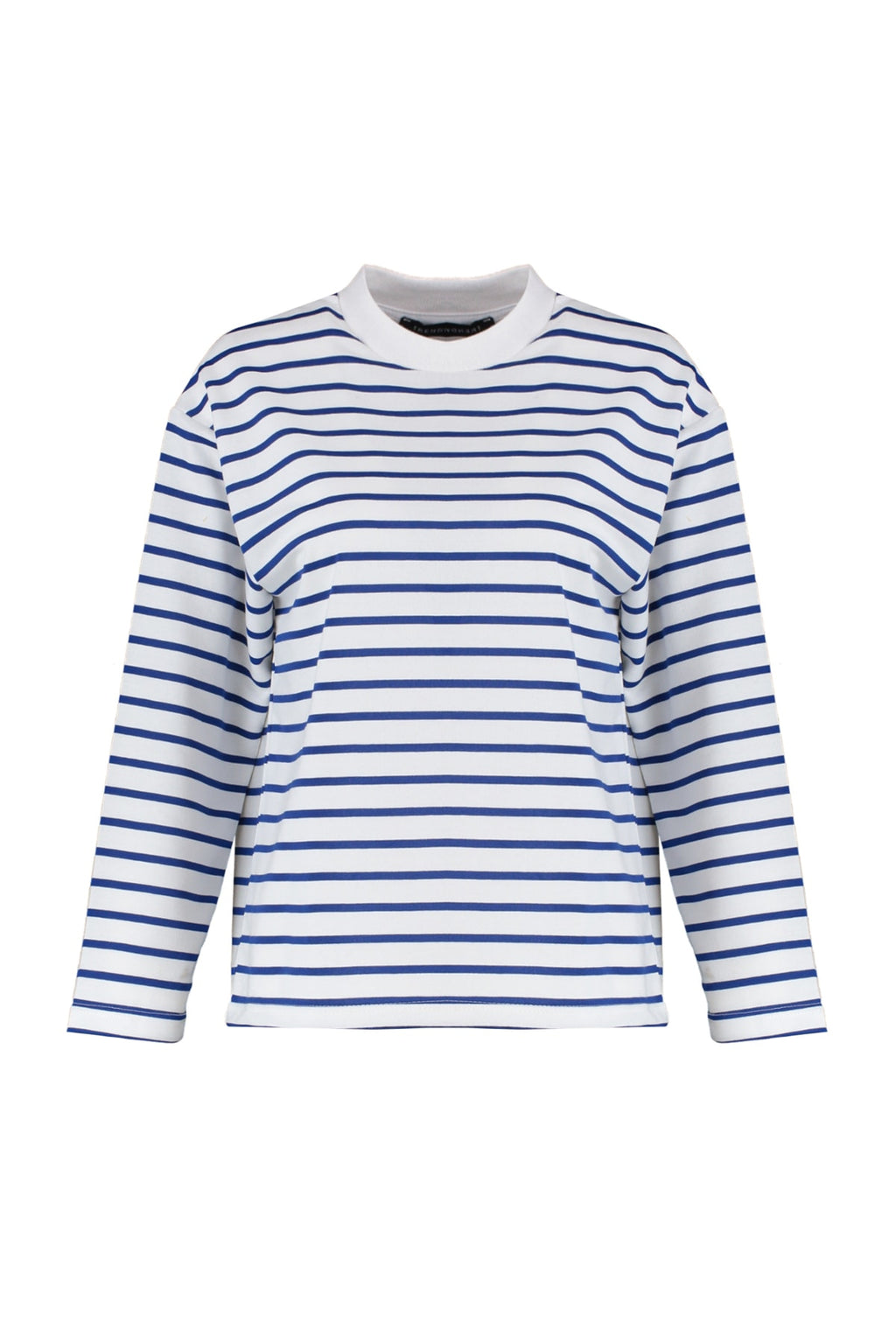 Trendyolmilla Beyaz Çizgili Oversize/Geniş Kesim Bisiklet Yaka İnce Örme Sweatshirt TWOAW23SW00326