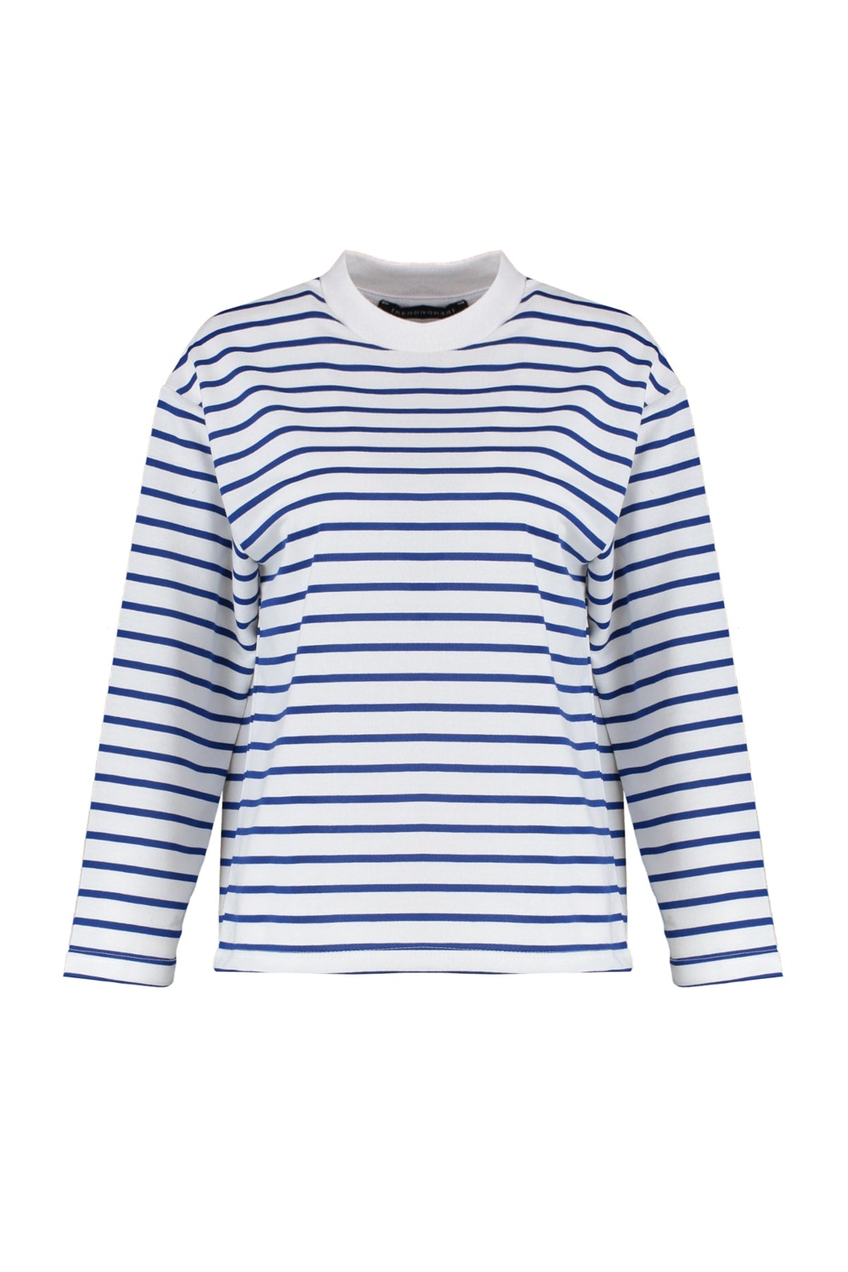 Trendyolmilla Beyaz Çizgili Oversize/Geniş Kesim Bisiklet Yaka İnce Örme Sweatshirt TWOAW23SW00326