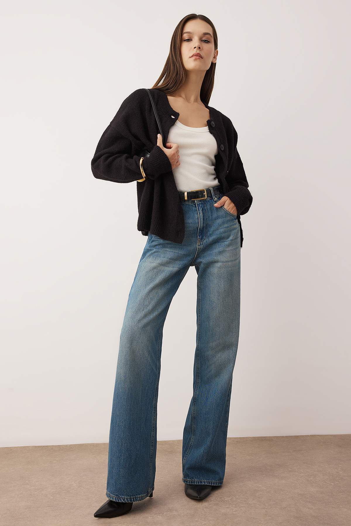 Trendyolmilla Gri  Yüksek Bel Wide Leg Jeans TWOAW26JE00007