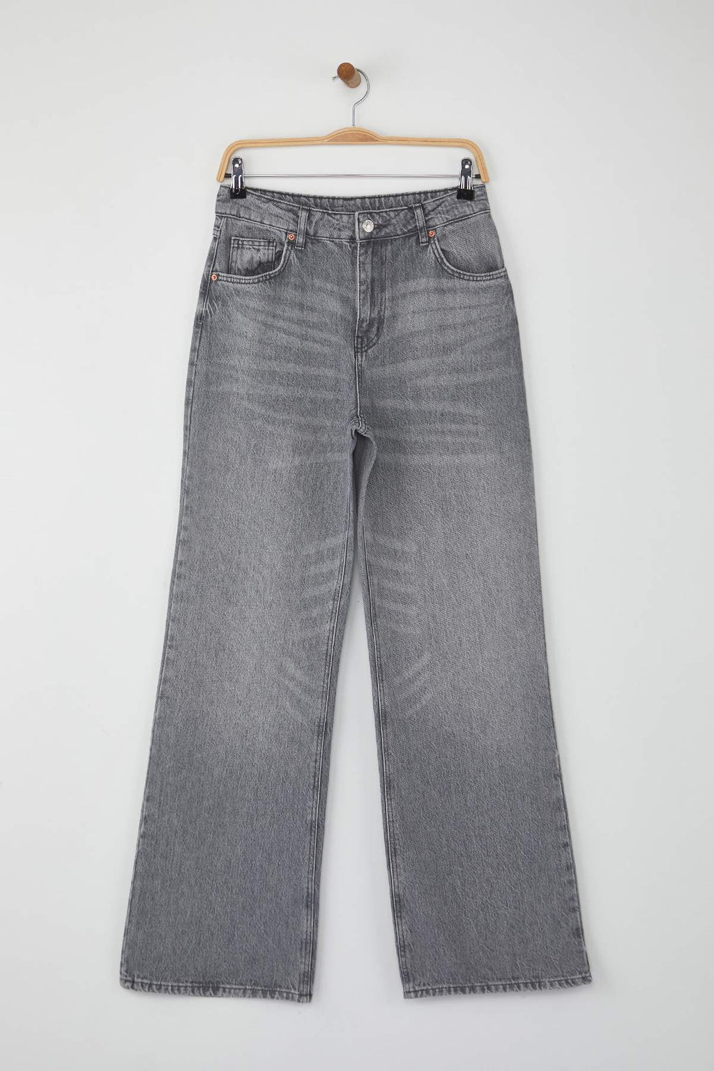 Gri Yüksek Bel Geniş Paça Wide Leg Palazzo %100 Pamuk Non-Stretch Jeans TWOAW26JE00066