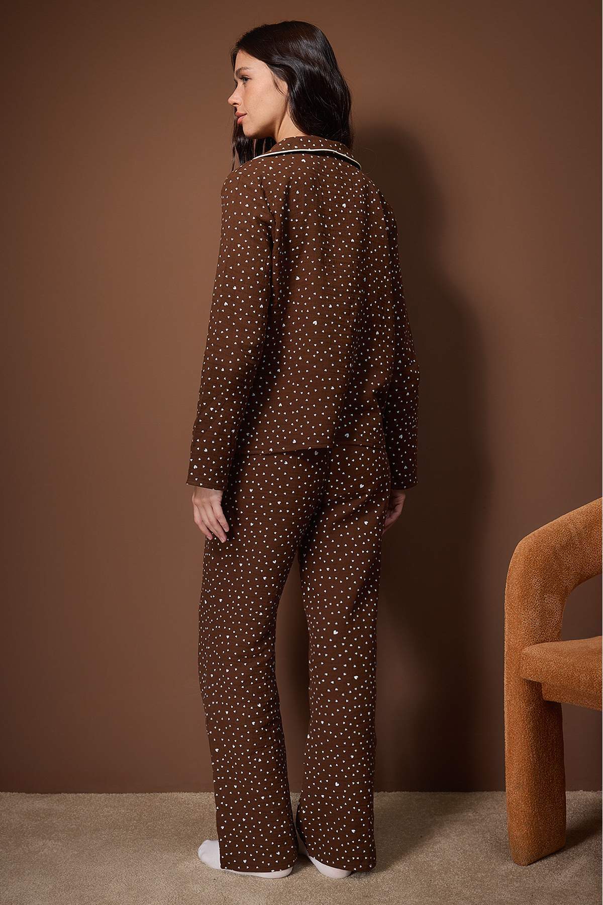 Trendyolmilla Ekru %100 Pamuklu Kalpli Müslin Kumaş Dokuma Pijama Takımı THMAW26PT00110