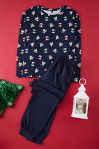 Kadın Couple/Çift Lacivert %100 Pamuklu Ayıcıklı Yılbaşı Temalı Örme Pijama Takımı THMAW25PT00243