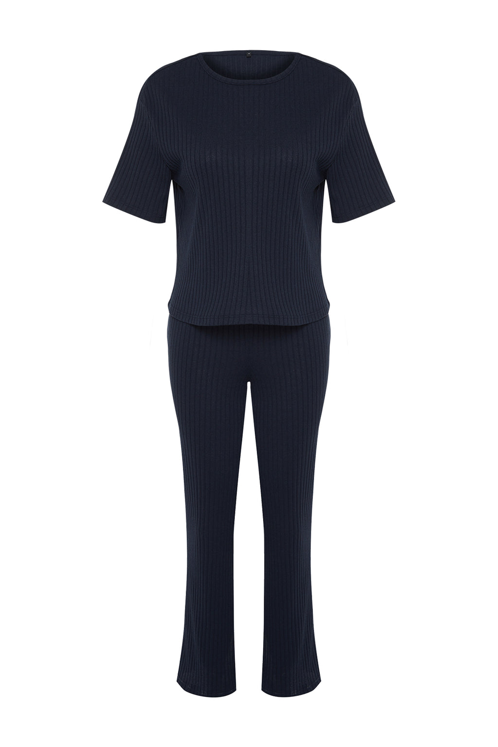 Lacivert Slogan Baskılı Lastik Detaylı Fitilli T-shirt-Pantolon Örme Pijama THMSS21PT1016