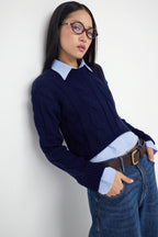 Trendyolmilla Teen Koyu Gri Gömlek Garnili Detaylı Crop Triko Kazak TWOAW26KZ00047