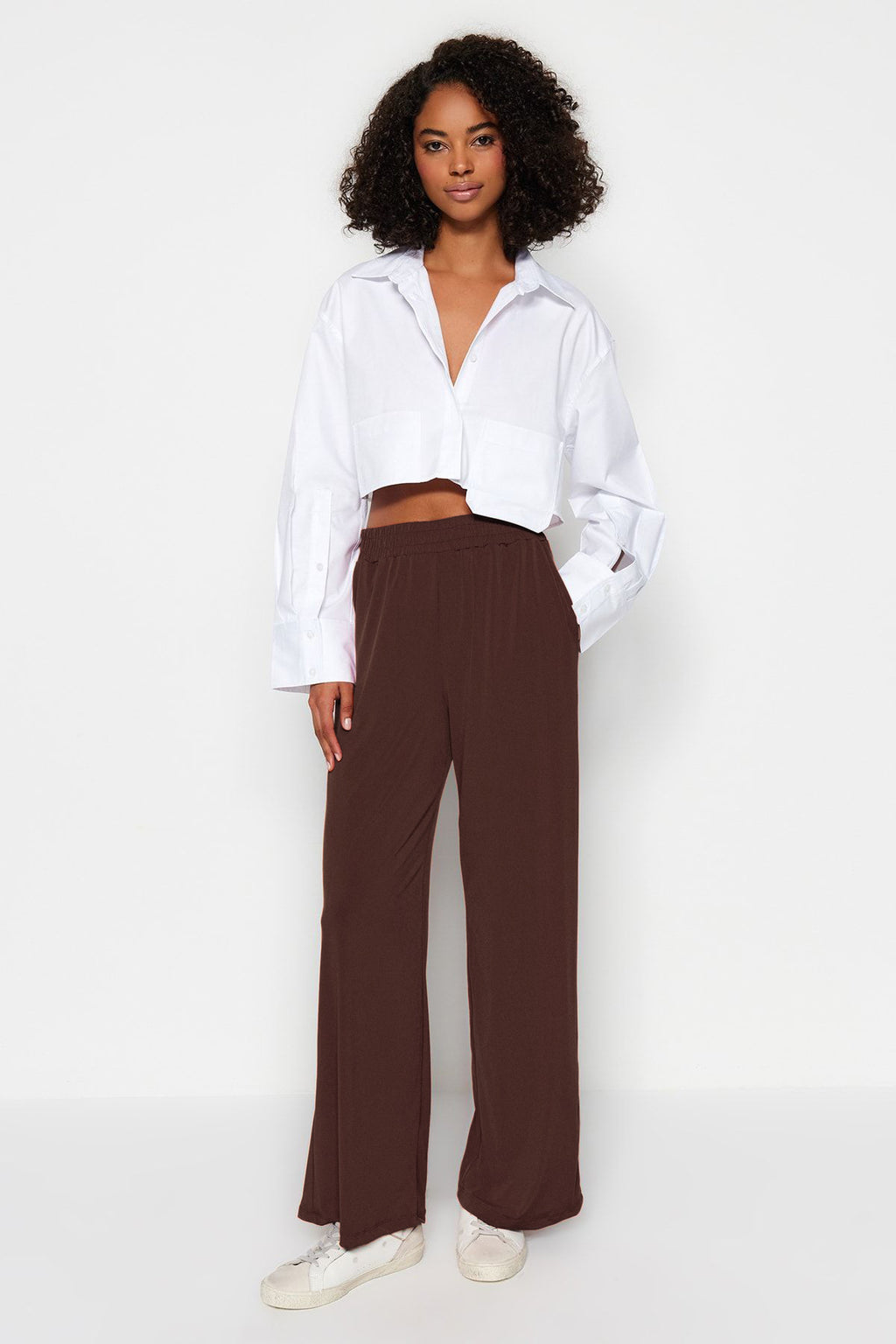 Trendyolmilla Antrasit Wide Leg/Rahat Kesim Yüksek Bel Esnek Pantolon TWOSS23PL00129