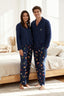 Kadın Couple/Çift Lacivert %100 Pamuklu Yılbaşı Temalı Gömlek Yaka Örme Pijama Takımı THMAW26PT00172