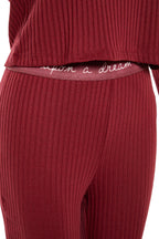 Trendyolmilla Bordo Slogan Lastik Detaylı Fitilli Örme Pijama Takımı THMAW21PT0269
