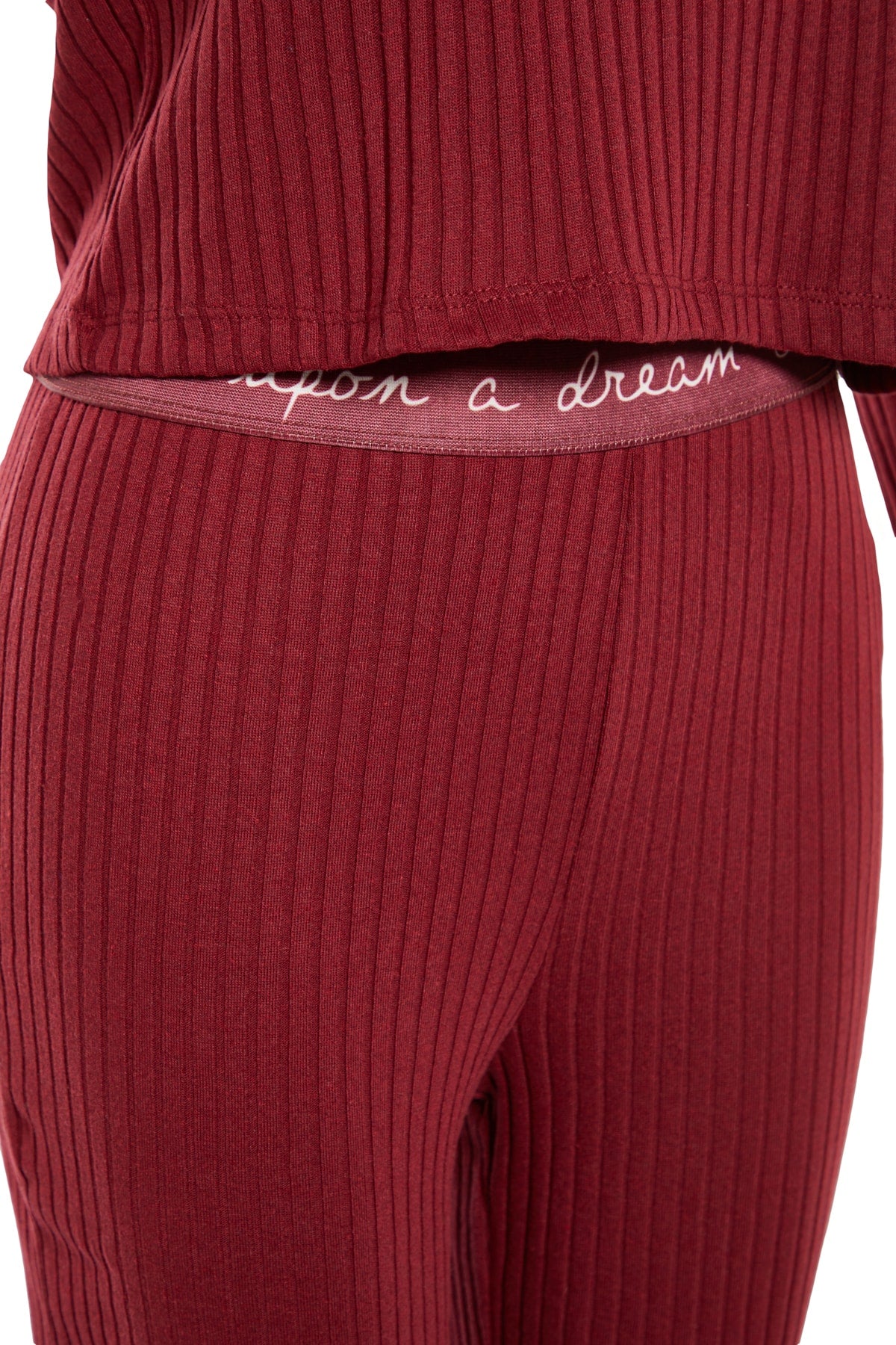 Trendyolmilla Bordo Slogan Lastik Detaylı Fitilli Örme Pijama Takımı THMAW21PT0269