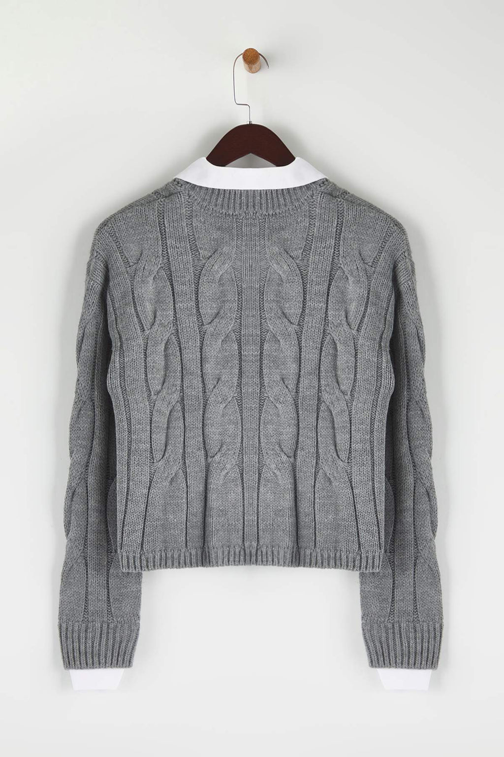 Trendyolmilla Teen Koyu Gri Gömlek Garnili Detaylı Crop Triko Kazak TWOAW26KZ00047