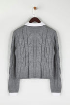 Trendyolmilla Teen Koyu Gri Gömlek Garnili Detaylı Crop Triko Kazak TWOAW26KZ00047