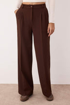 Trendyolmilla Siyah Pilili Wide Leg/Geniş Paça Dokuma Pantolon TWOAW25PL00109 Palazzo