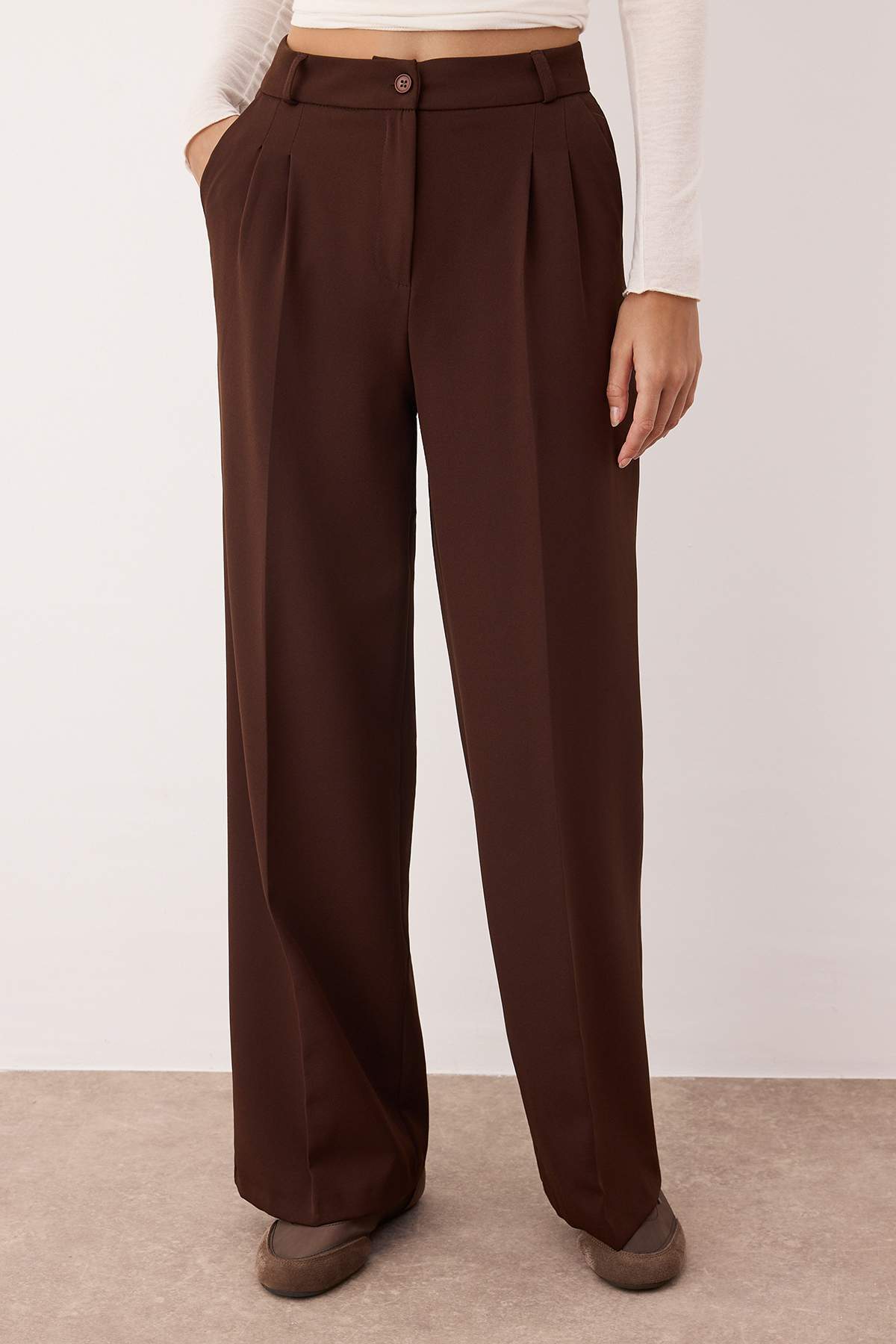 Trendyolmilla Siyah Pilili Wide Leg/Geniş Paça Dokuma Pantolon TWOAW25PL00109 Palazzo