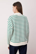 Trendyolmilla Zümrüt Yeşili Çizgili Oversize/Geniş Kalıp Örme Sweatshirt TWOAW26SW00102