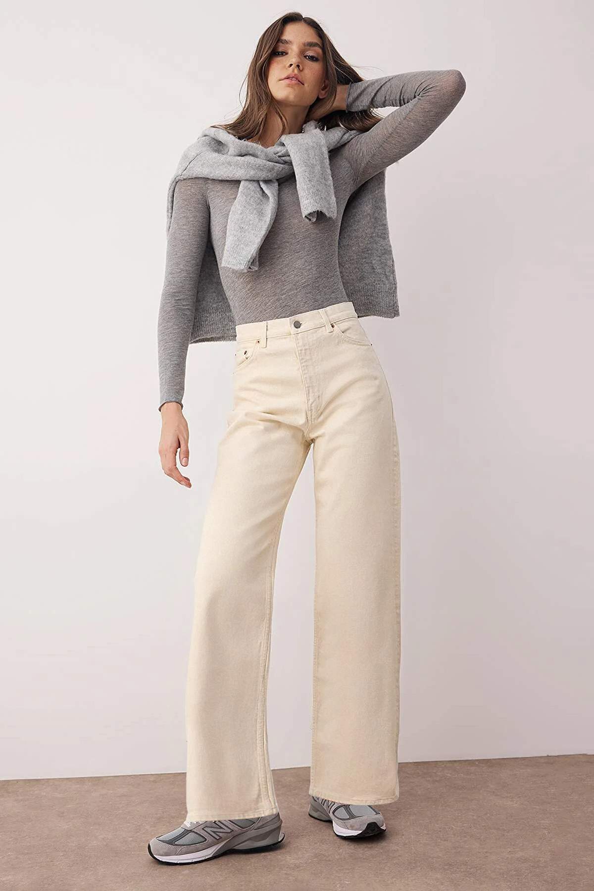 Trendyolmilla Vizon Yüksek Bel Bilek Boy Culotte %100 Pamuklu Jeans TWOAW26JE00190
