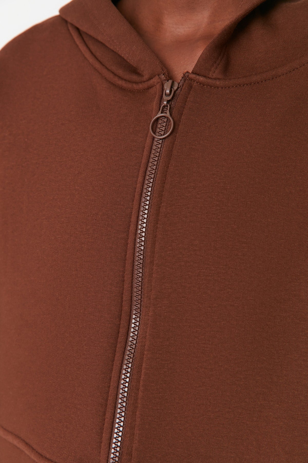 Trendyolmilla Petrol Fermuarlı Kapüşonlu Rahat Kesim Crop Kalın İçi Polarlı Örme Sweatshirt TWOAW20SW0660