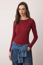 Trendyolmilla Taş-Bordo İkili Paket Kayık Yaka Fitted/Vücuda Oturan Örme Bluz TWOAW25BZ00062