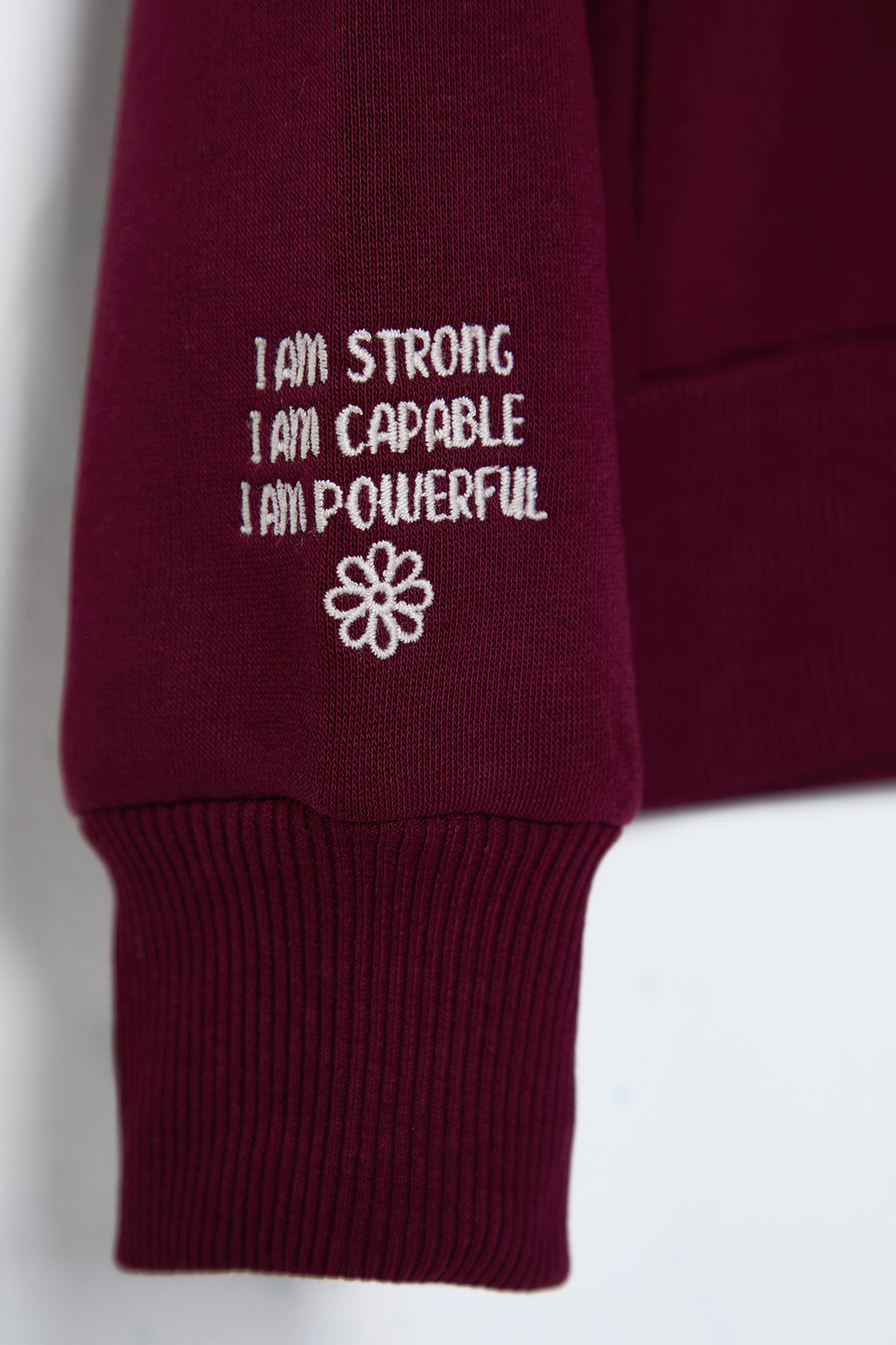 Trendyolmilla Bordo Nakışlı Regular/Normal Kalıp Kalın İçi Polarlı  Örme Sweatshirt TWOAW25SW00176