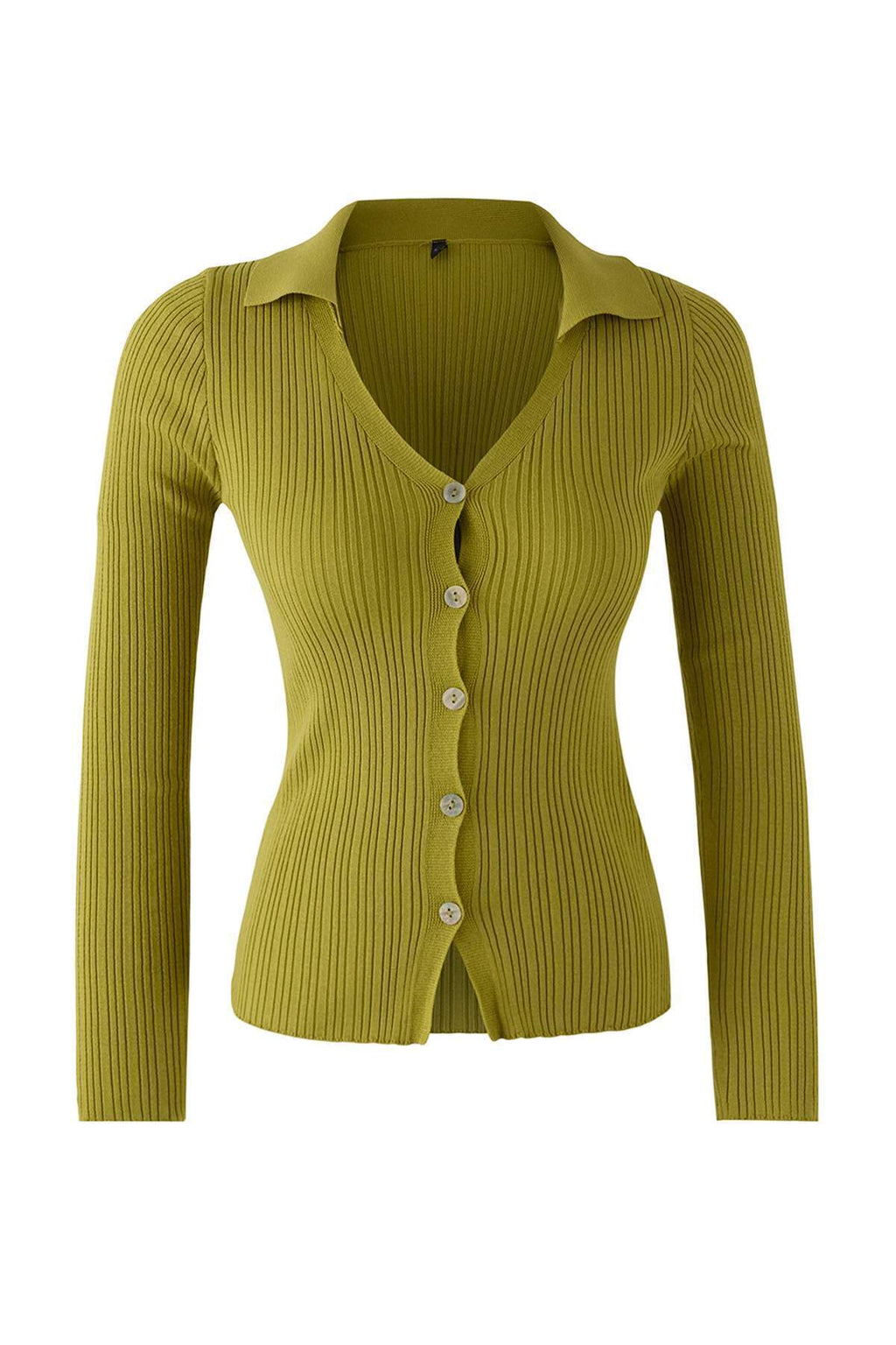 Trendyolmilla Wardrobe Essentials Yağ Yeşili Fitted/Vücuda Oturan Merserize Görünümlü Triko Hırka TWOAW26HI00113