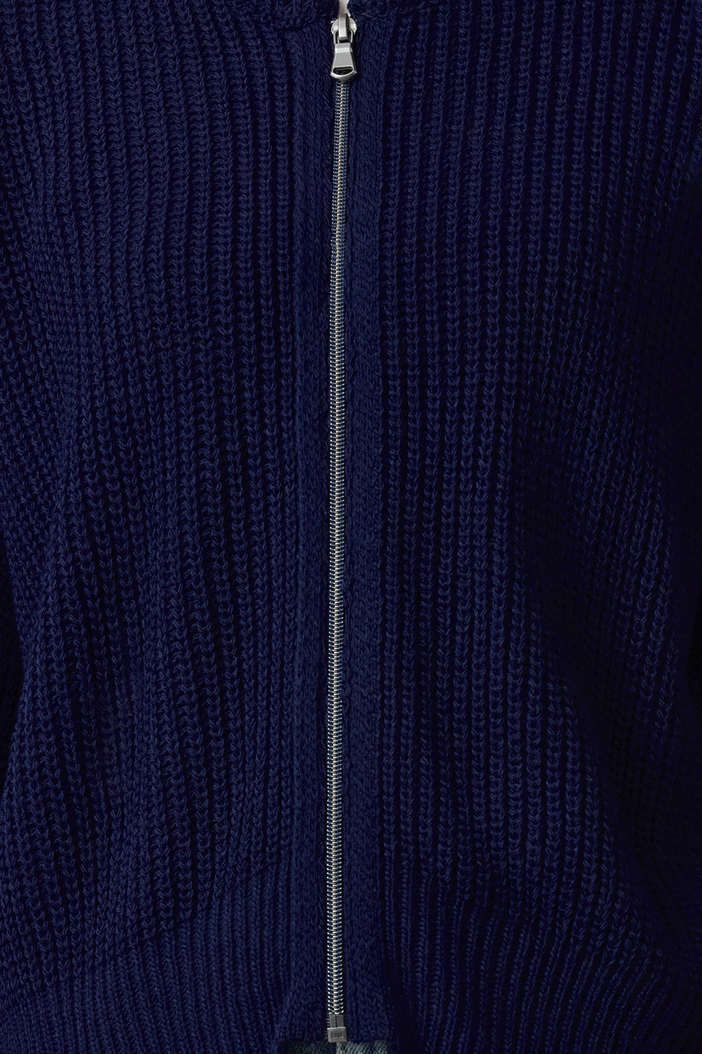 Trendyolmilla Indigo Geniş Kalıp Bomber Yaka Fermuarlı Triko Hırka TWOAW24HI00153