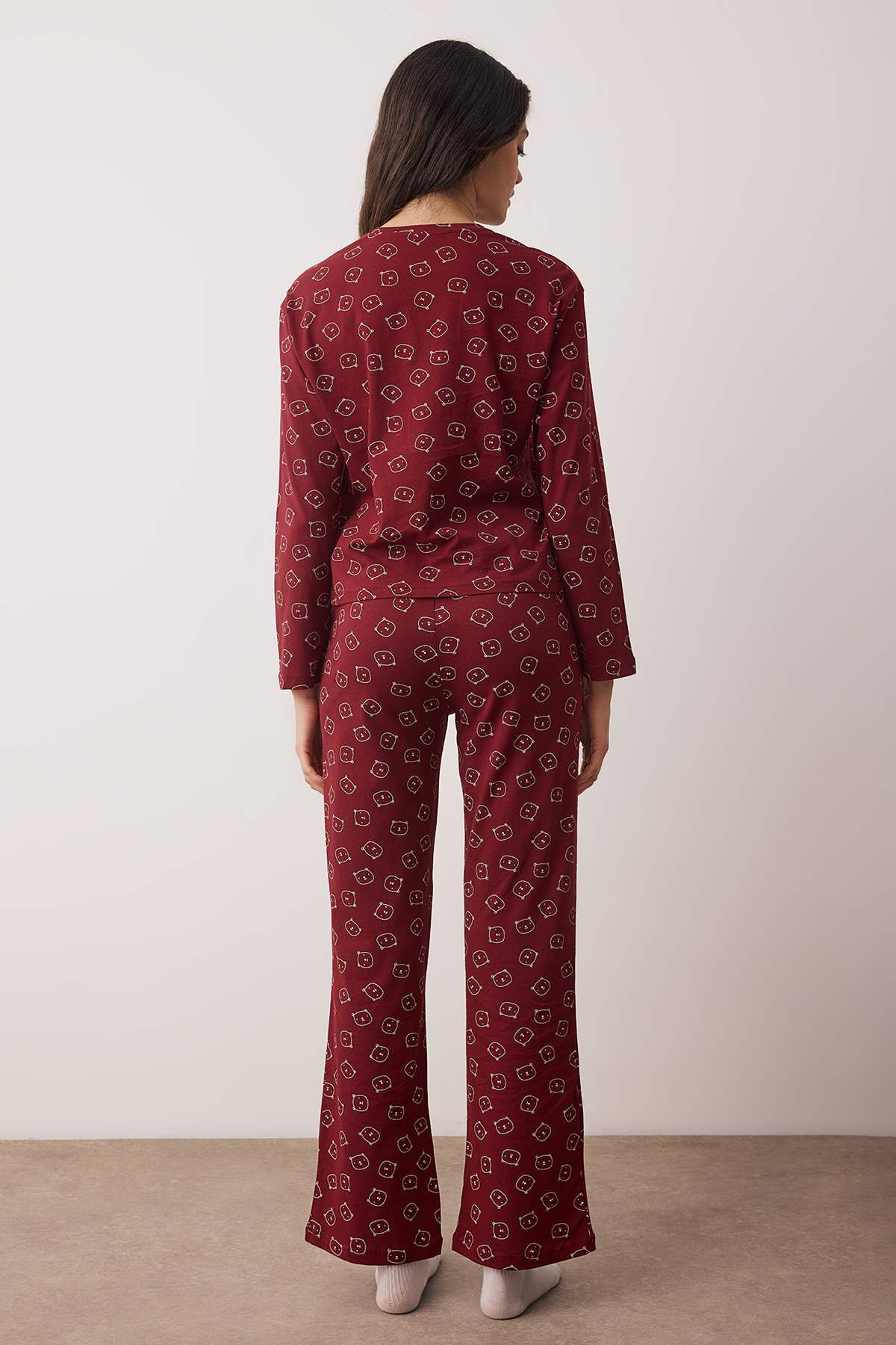 Trendyolmilla Bordo %100 Pamuklu Ayıcıklı Örme Pijama Takımı THMAW25PT00131