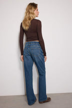 Koyu Mavi Düşük Bel Düz Kesim Straight %100 Pamuk Non-Stretch Jeans TWOSS24JE00100