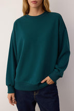 Trendyolmilla Zümrüt Yeşili Oversize/Bol Kesim Bisiklet Yaka Kalın Şardonsuz Örme Sweatshirt TWOAW26SW00029