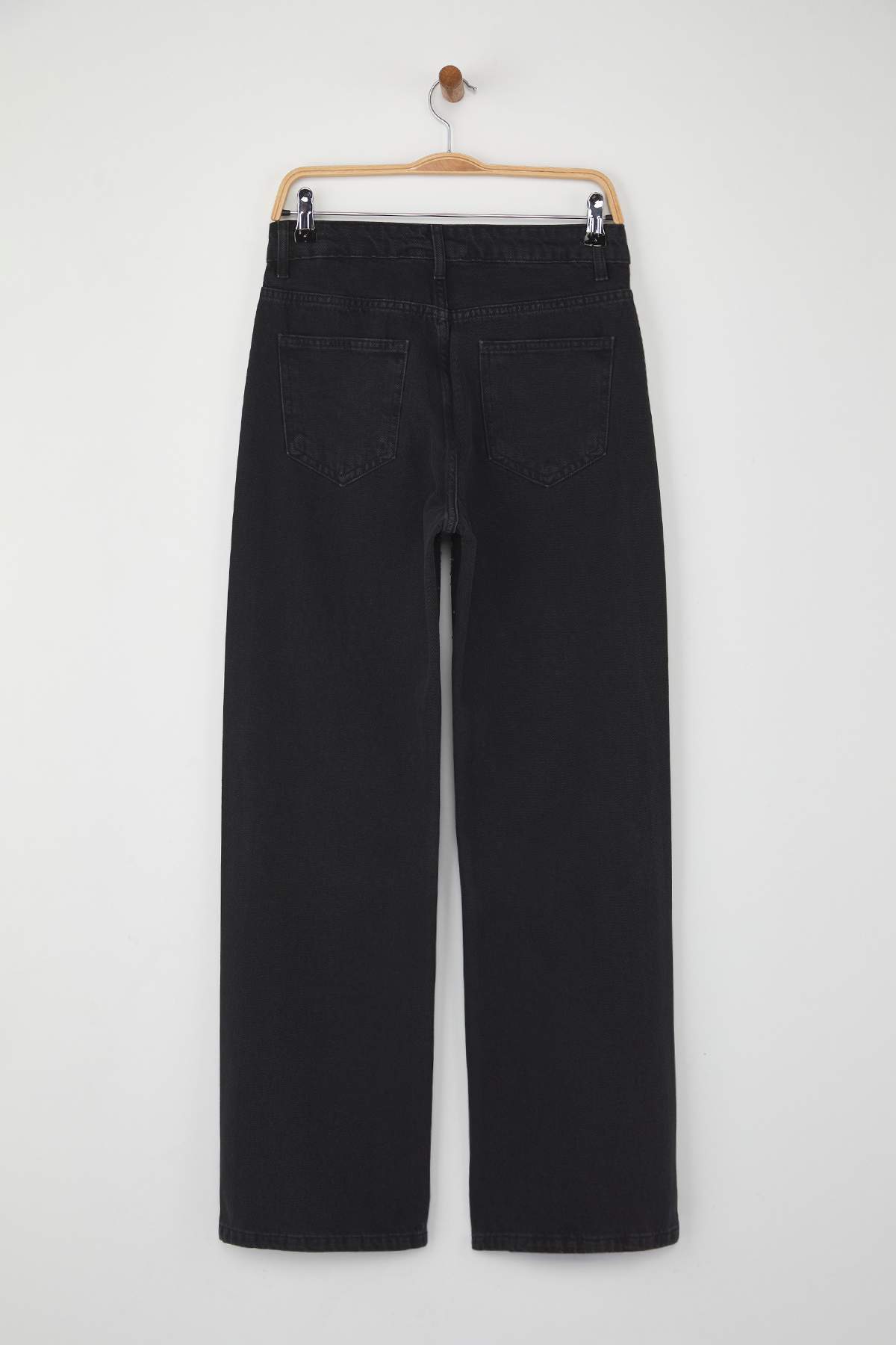 Siyah Yüksek Bel Taş Detaylı Geniş Paça Wide Leg Jeans TWOAW26JE00116