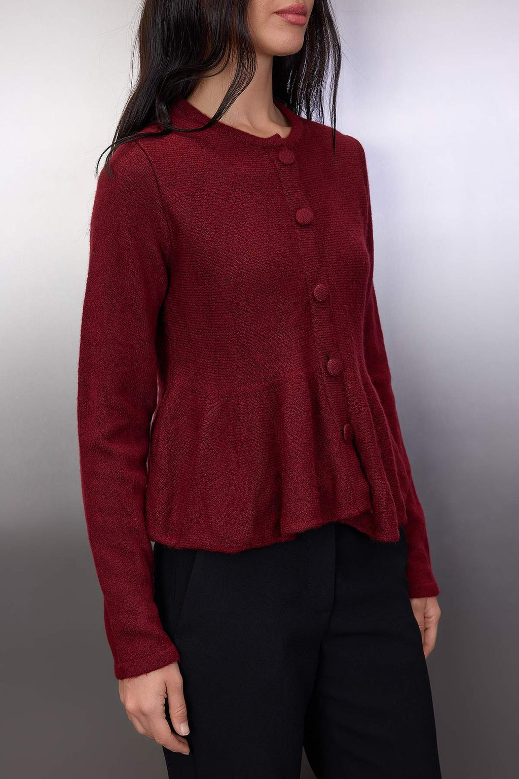 Trendyolmilla Bordo Bisiklet Yaka Etek Ucu Volanlı Triko Hırka TWOAW26HI00232