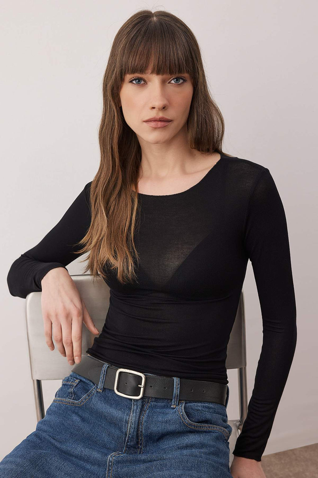 Trendyolmilla Ekru Transparan Esnek Vücuda Oturan Örme Bluz TWOAW26BZ00306