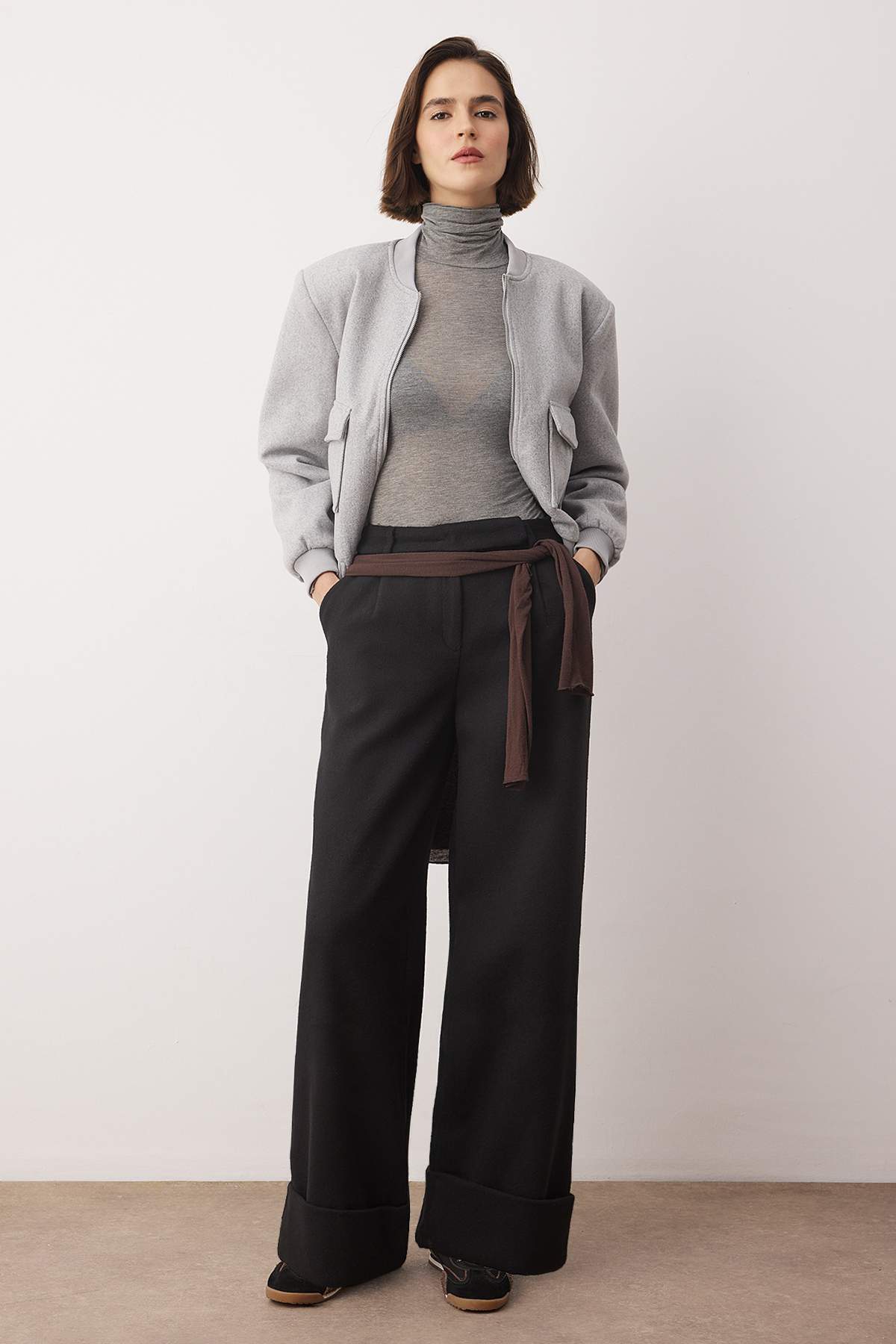Trendyolmilla Siyah Wide Leg/Geniş Paça Yüksek Bel Dokuma  Pantolon TWOAW23PL00302 Secondary image