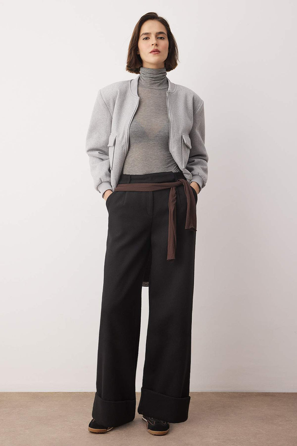 Trendyolmilla Siyah Wide Leg/Geniş Paça Yüksek Bel Dokuma  Pantolon TWOAW23PL00302