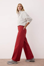 Trendyolmilla Kırmızı Yüksek Bel Nervür Detaylı Paça Kesikli Comfort/Esnek Wide Leg Jeans TWOSS25JE00310