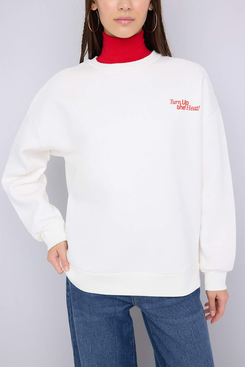 Teen Ekru Sırt Domates Baskılı Oversize/Geniş Kalıp Örme Sweatshirt TWOAW26SW00188