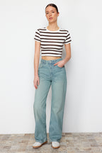 Mavi Soluk Efekt Vintage Yüksek Bel Wide Leg Geniş Paça %100 Pamuk Non-Stretch Jeans TWOSS23JE00166
