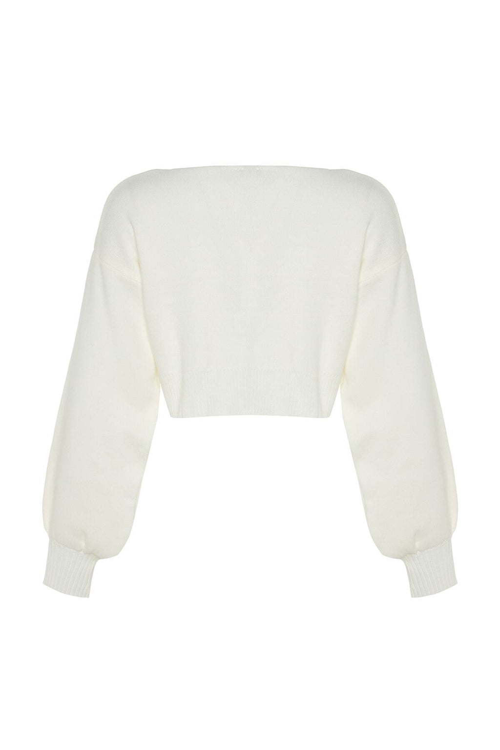 Trendyolmilla Ekru Süper Crop Basic Fiyonklu Triko Hırka TWOAW24HI00315