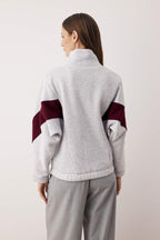 Trendyolmilla Kar Melanj Fermuarlı Dikiş Detaylı Dik Yaka Bomber Örme Sweatshirt TWOAW26SW00037