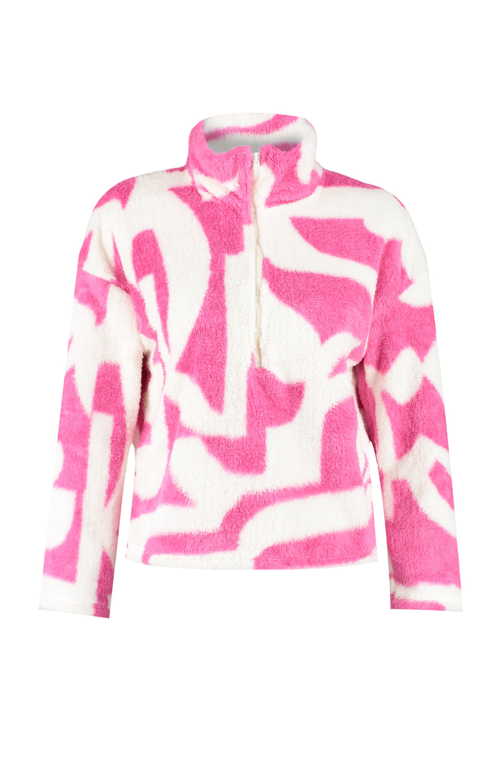 Fuşya Kalın Polar Desenli Fermuarlı Dik Yaka Uzun Kol Örme Sweatshirt TWOAW24SW00045