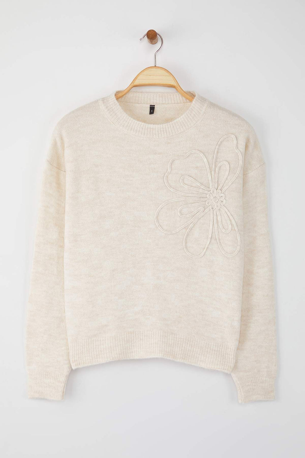 Trendyolmilla Açık Gri Yumuşak Dokulu Çiçek Desenli Triko Kazak TWOAW26KZ00110