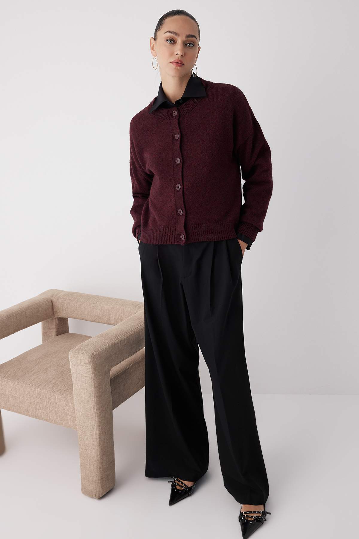 Trendyolmilla Wardrobe Essentials Hardal Alpaka Yünü Karışımlı Geniş Kalıp Triko Hırka | TWOAW26HI00089