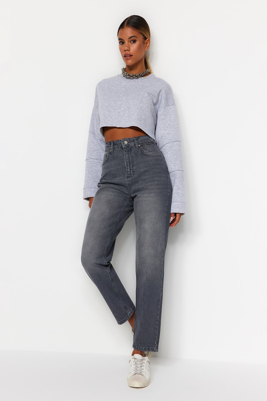Trendyolmilla Beyaz Yüksek Bel Mom %100 Pamuk Non-Stretch Jeans TWOAW24JE00076