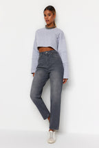 Trendyolmilla Beyaz Yüksek Bel Mom %100 Pamuk Non-Stretch Jeans TWOAW24JE00076