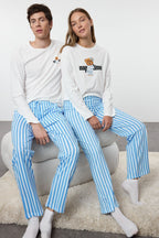 Trendyolmilla Mint %100 Pamuklu Çizgili Ayıcıklı Örme Pijama Takımı THMAW25PT00171