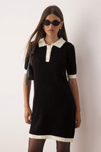 Trendyolmilla Siyah Renk Bloklu Kısa / Mini Polo Yaka Triko Elbise TWOAW26EL00105