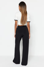 Trendyolmilla Lacivert Wide Leg/Rahat Kesim Yüksek Bel Esnek Pantolon TWOSS23PL00129