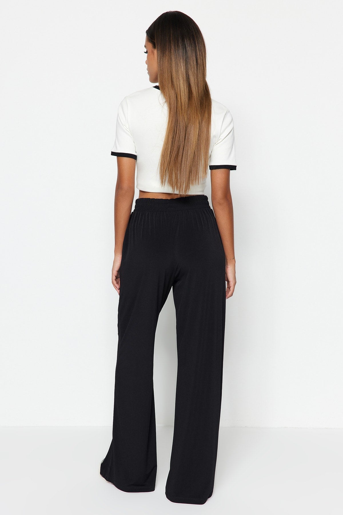 Trendyolmilla Lacivert Wide Leg/Rahat Kesim Yüksek Bel Esnek Pantolon TWOSS23PL00129