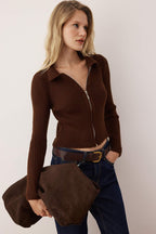Trendyolmilla Wardrobe Essentials Gri Yumuşak Dokulu Fermuarlı Triko Hırka | TWOAW26HI00177