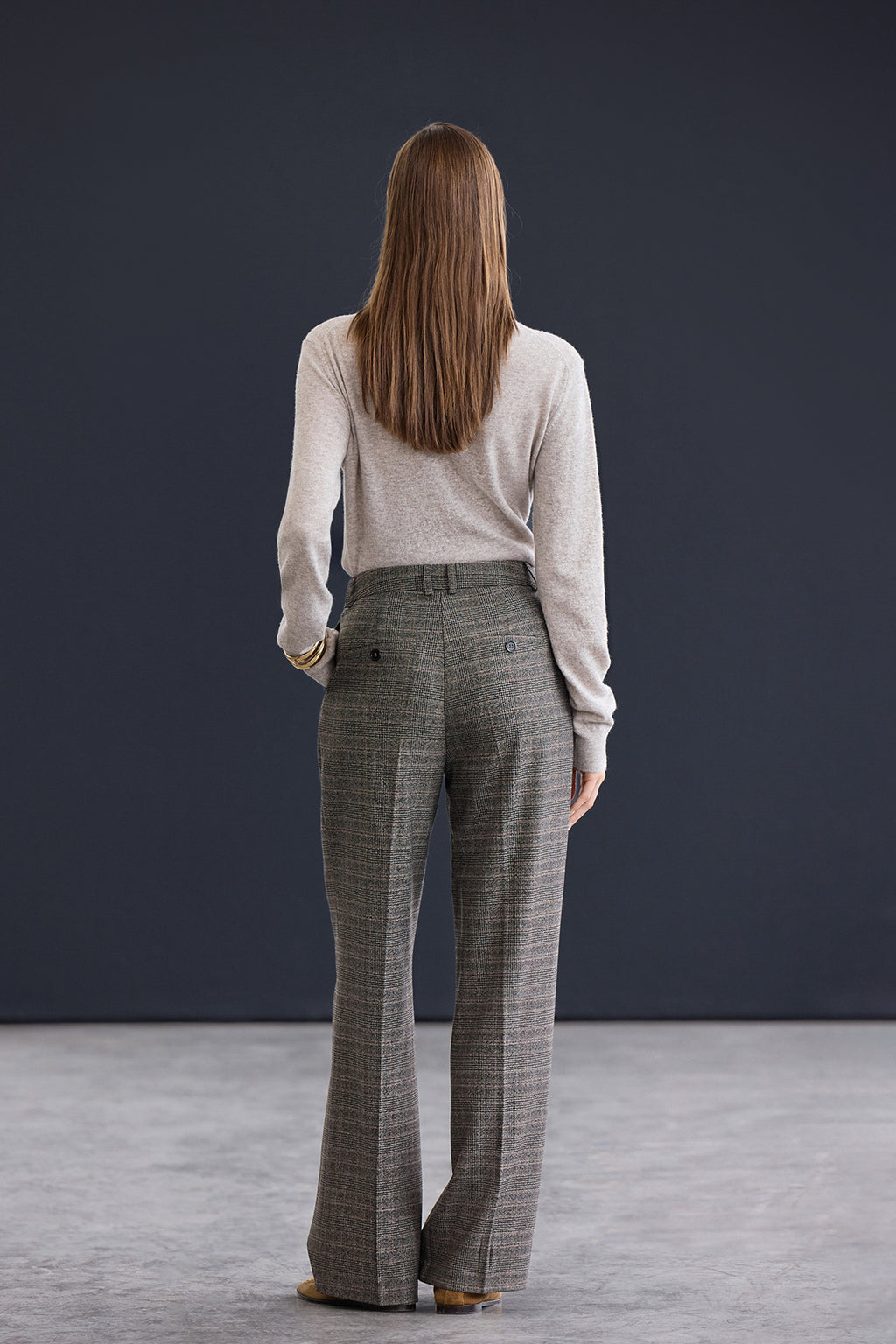 Trendyol Studio Kahverengi Ekoseli/Kareli Geniş Paça/Wideleg Dokuma Pantolon TWOAW26PL00129