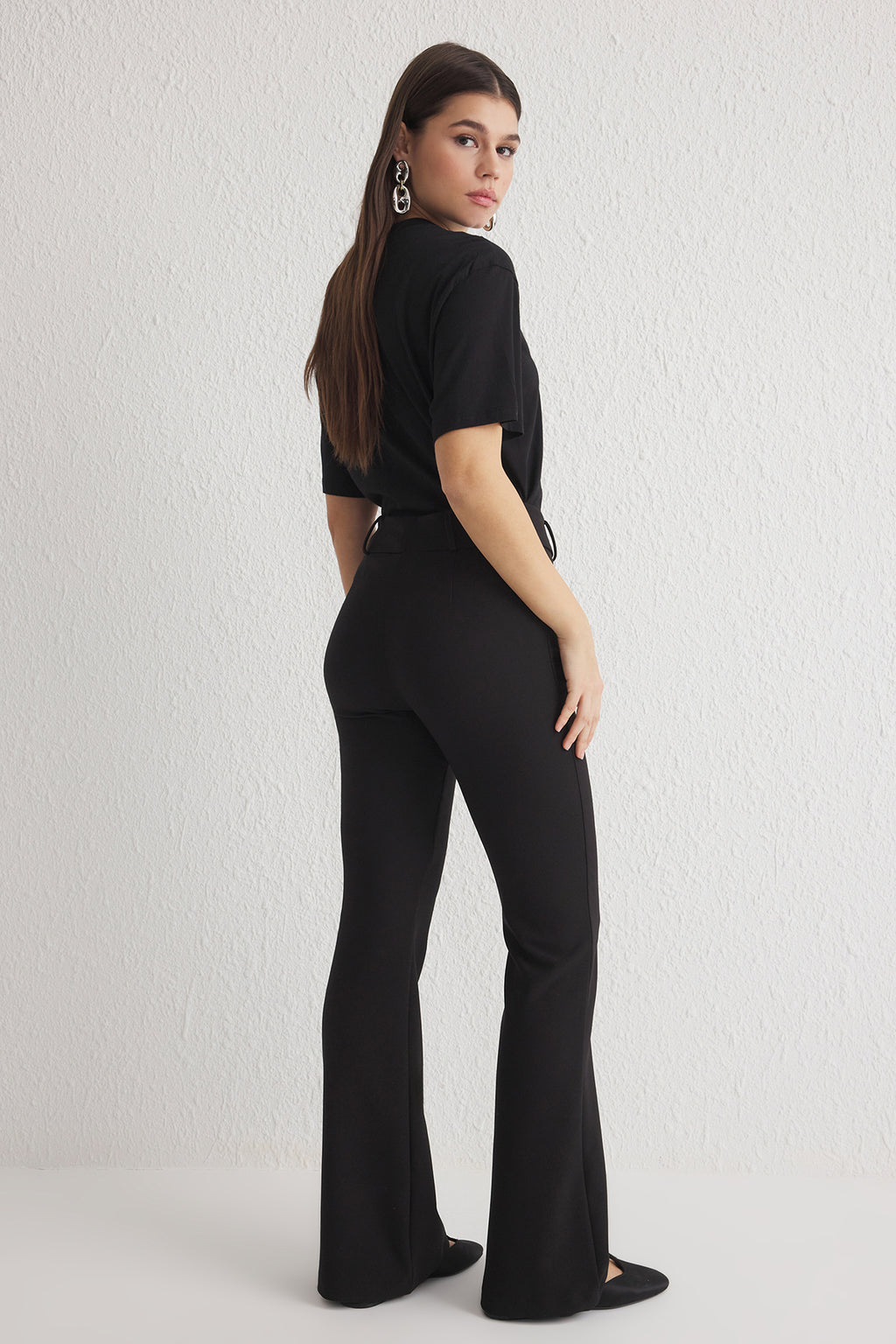 Trendyolmilla Vizon İspanyol Paça Normal Bel Dokuma Pantolon TWOSS25PL00065