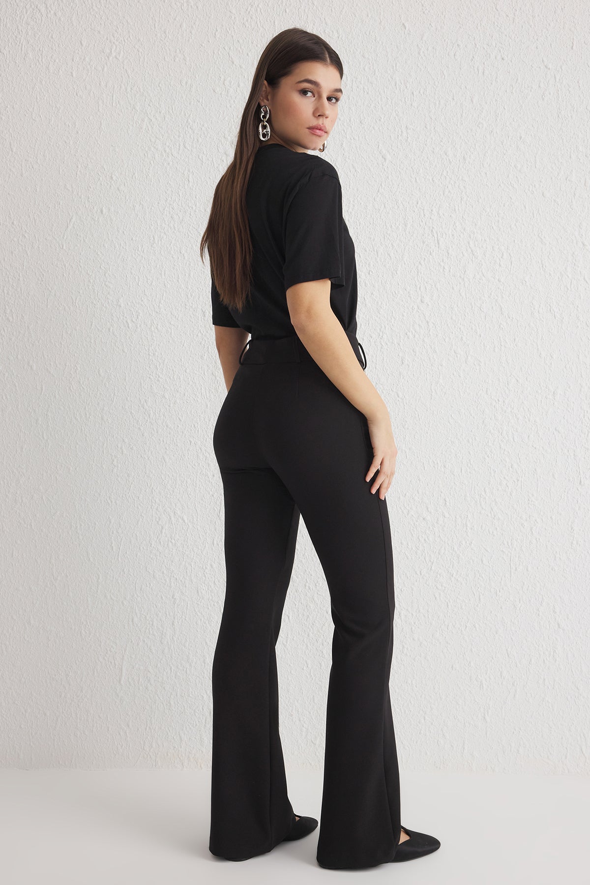 Trendyolmilla Vizon İspanyol Paça Normal Bel Dokuma Pantolon TWOSS25PL00065